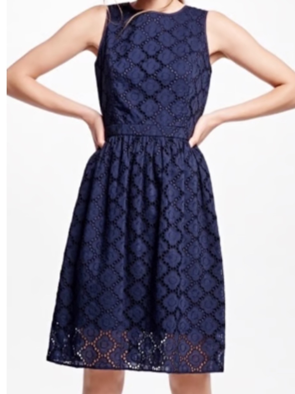 Brooks Brothers Lace Eyelet Dress Navy Blue Size 8 lined back zip
